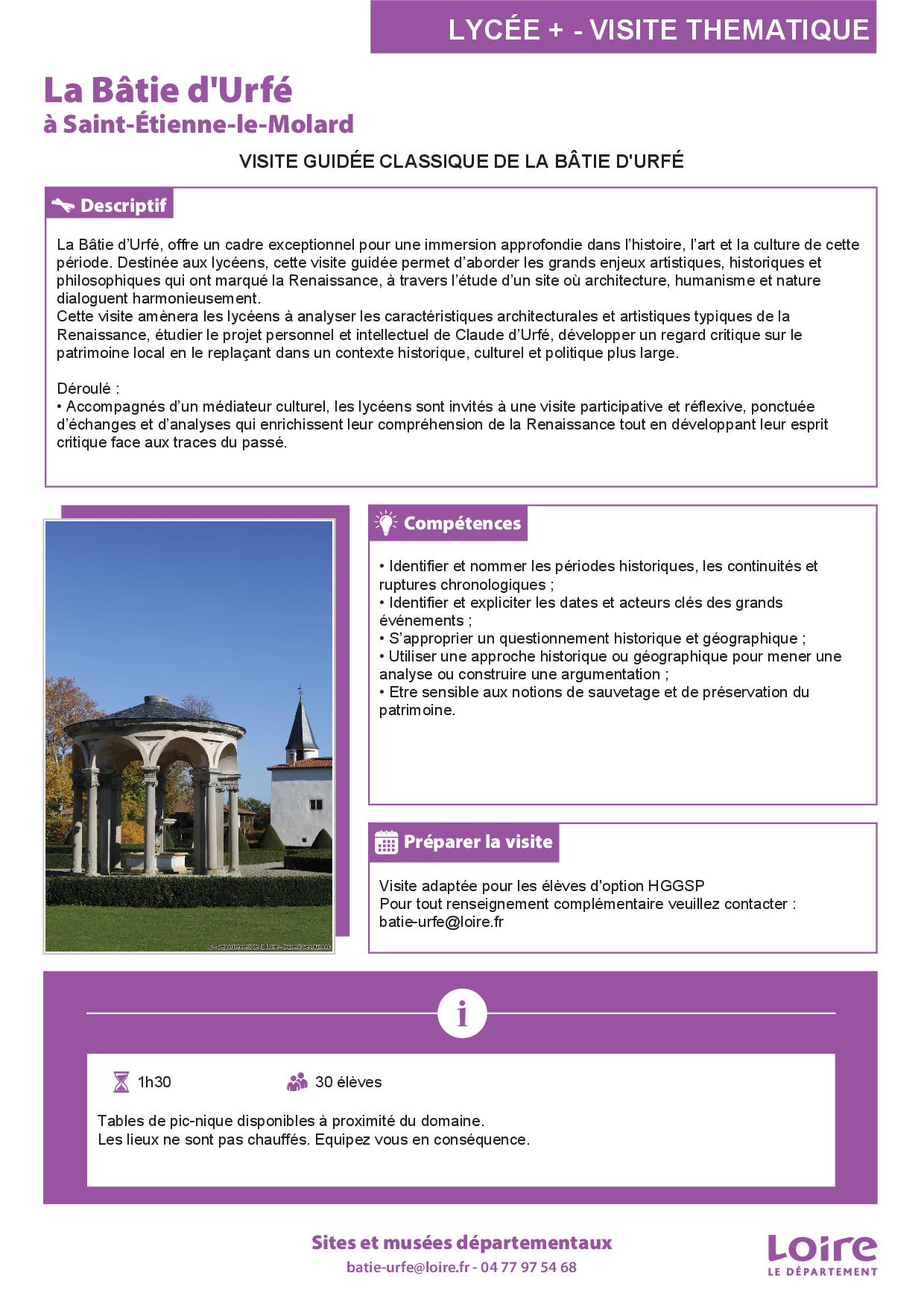 LYCEE - FICHE VISITE - VISITE GUIDEE DE LA BATIE DURFE